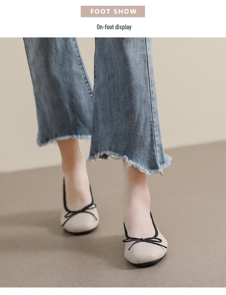 Weiwei Girl Square Toe Bow Loafers - Women's Soft Sole Ballet Flats