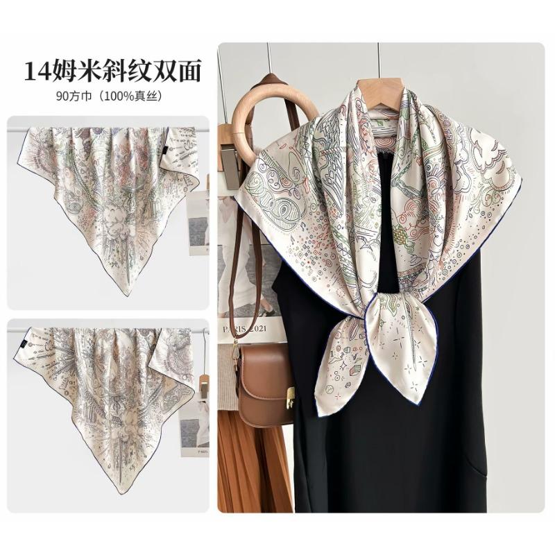 Silk twill 14 mmi large silk scarf women's fashion versatile high-end mulberry silk square scarf light luxury versatile 90 shawl