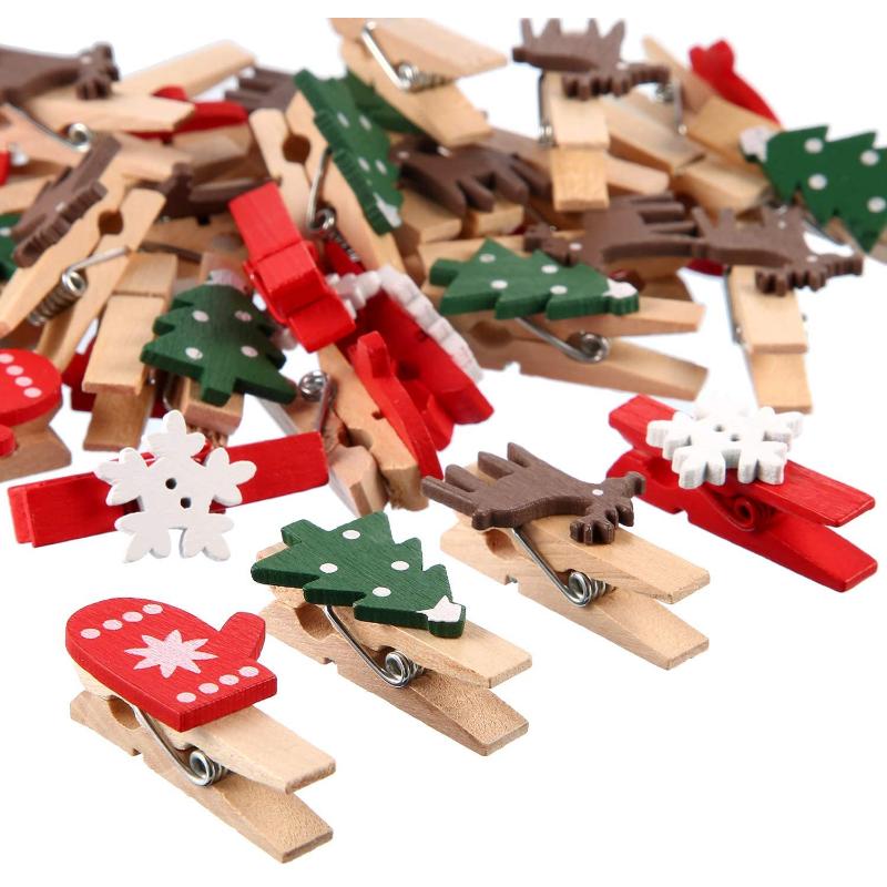 50 шт. Рождественские деревянные прищепки Новогодняя вечеринка Украшение Прищепка для фотостены DIY Рождественские украшения Украшения для дома Елка 50pcs