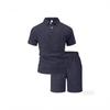 Mens Casual Sports Jacquard Short Sleeve Polo Shirt And Shorts Set