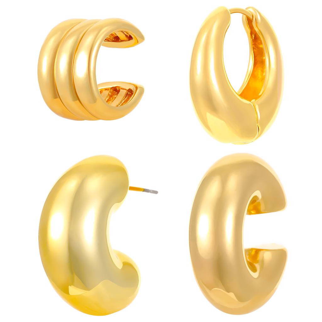 Earrings women's 2026 simple ins exaggerated earrings set jewelry retro high-end personality round ring ear buckle