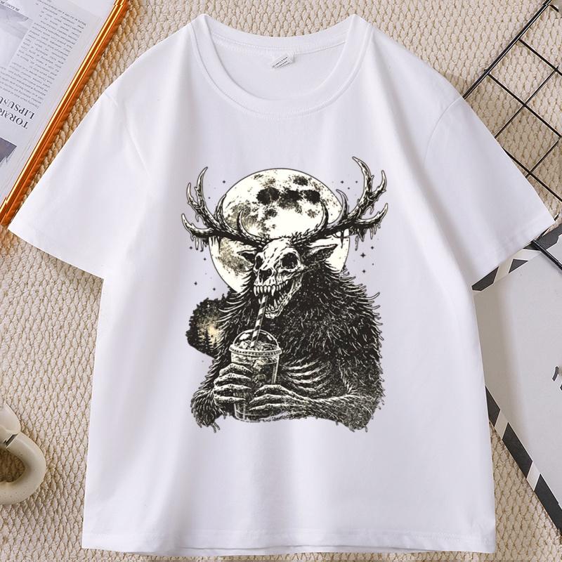 Wendigo Moon Coffee TShirt Sarcastic Dark Humor Tee Short Sleeve Graphic T Shirts Gothic Horror Clothes Unisex Streetwear
