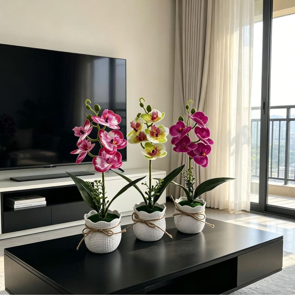 Butterfly Orchid Plastic Flower Plant With Base For Home Decor And Photography Props