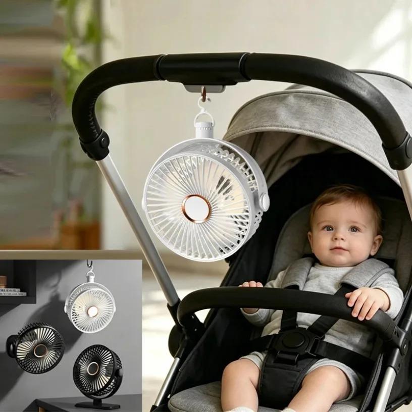 4 in 1 Clip Fan 5 Speeds 3 Night Lights 720° Rotation USB Rechargeable Brushless Motor Ultra Quiet for Home Office Dorm Camping