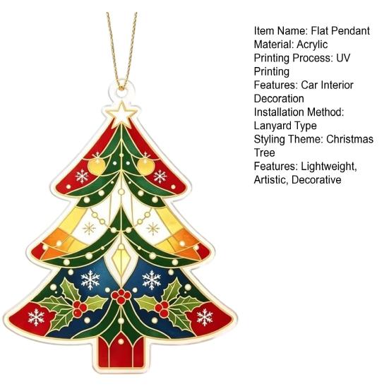 Customizable Style Hanging Ornament 2D Flat Acrylic Christmas Tree Ornament, Vintage Stained Lightweight Pendant with Lanyard Glass Pendant,
