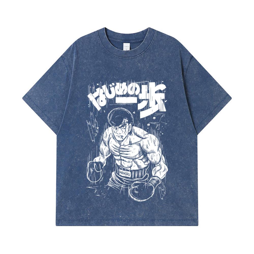 

275 GSM Washed T-shirts 100% Cotton Hajime no Ippo V6 Mamoru Print Unisex Heavy Cotton T Shirt 2XL королівський синій колір