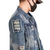 Xintang Men's American Retro Ripped Patchwork Denim Jacket - Loose Fit, Long Sleeve