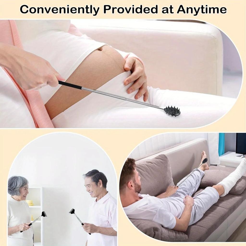 3 Detachable Scratching Heads Back Scratcher: Dual Sides, Telescoping, Adjustable, Metal Construction