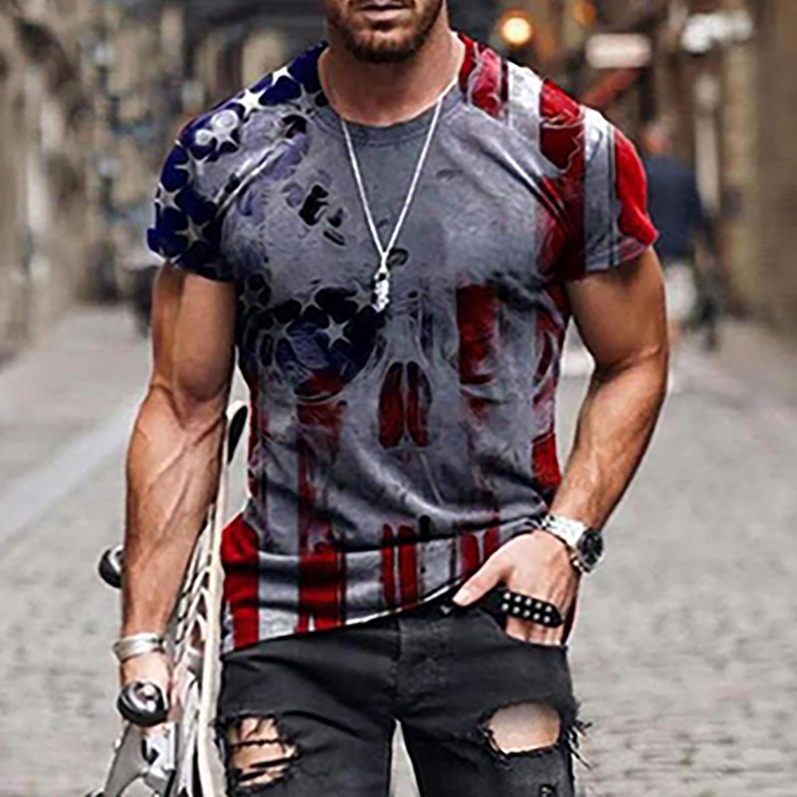 Мужская летняя повседневная футболка с коротким рукавом и круглым вырезом с 3D принтом, блузка S