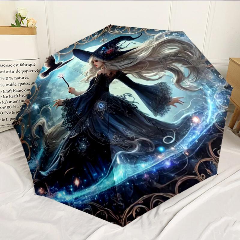 Witch Flying Through Starry Sky 8-Frame for Travel, camping, Casual Lightweight Portable Umbrella, Essential for every family Holidays Birthday Gift