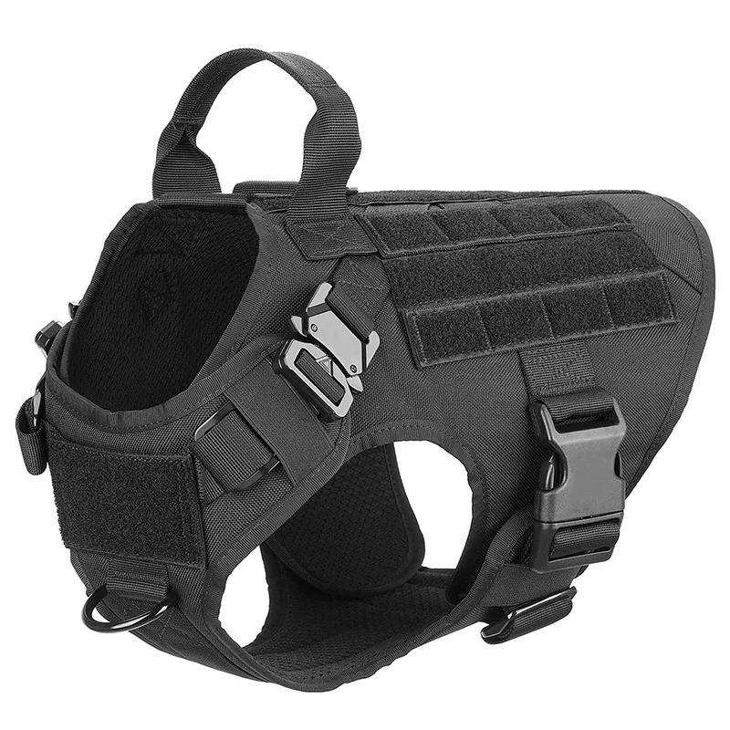Tactical Dog Harness Collar Leash Set Dog Vest with Molle System & Handle Adjustable for Medium Large Dogs Outdoor Training