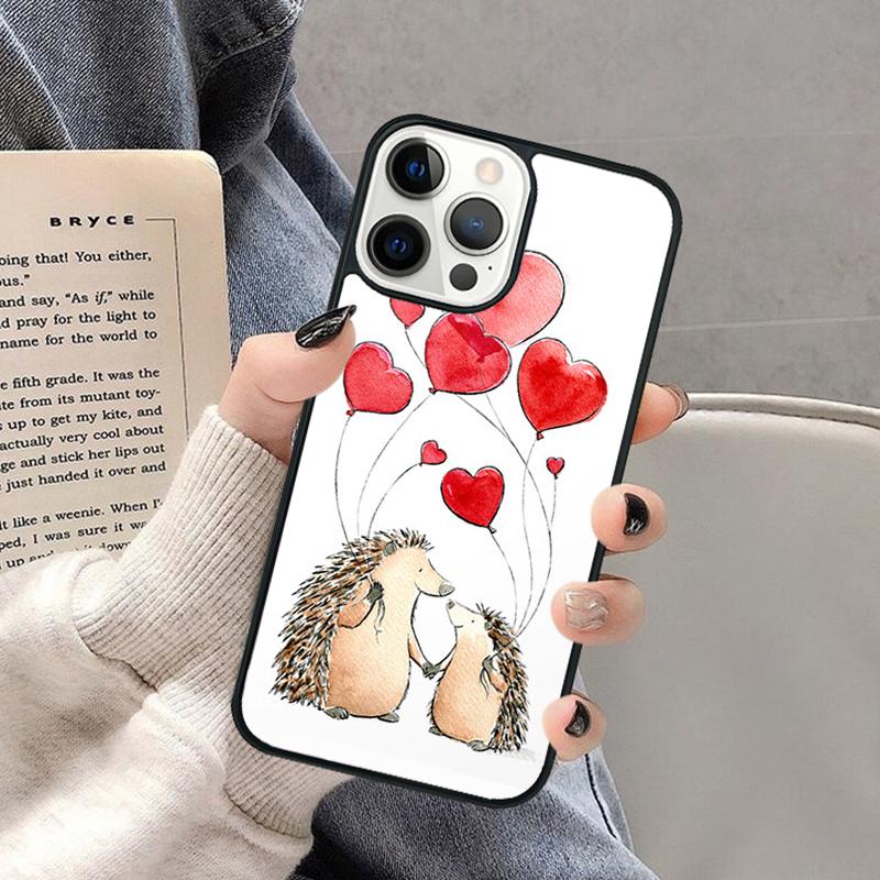 Hedgehog and Balloon Phone Case for iPhone 17 Air 16 16e 15 Plus for Apple 13 11 12 14 Pro Max Cover coque Shell