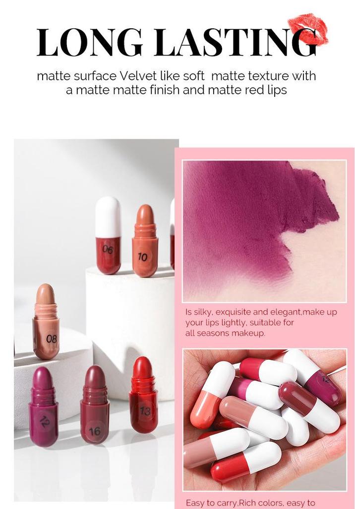 Magic Casa 18-Color Mini Matte Velvet Lipstick Set - Long-lasting & Non-transferable