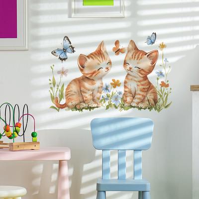 Cartoon Niedliche Orange Katze Schmetterling Schlafzimmer Wohnzimmer Zuhause Wandhintergrund Verschönerung Dekoration Wandaufkleber