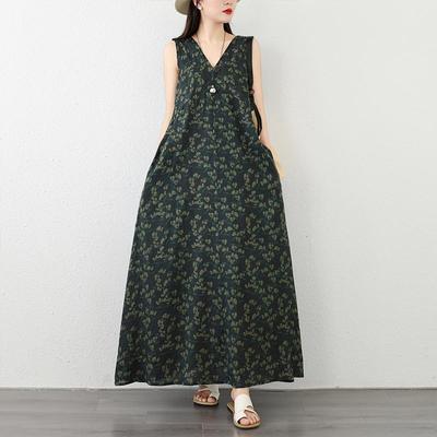 Vestido largo de verano casual holgado de algodón sin mangas talla grande floral vintage nuevo en vestidos para mujer