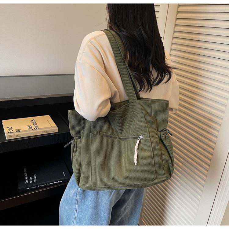 Vintage Corduroy Tote Bag for Women Large Capacity Shoulder Bag Casual Handbag College School Shopping Travel Tote Bag