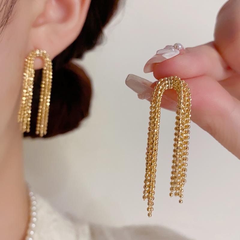 Temperament Metal Long Chain Tassel Earrings Unique Design Fashionable Earrings Light Luxury High-end Earrings