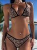 1011 New Leopard Print V-neck Neck Bikini, Metal Buckle Straps, Spice Girl Split Swimsuit