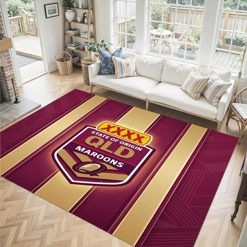 Queensland Maroons Design Crystal Velvet Carpet Cozy Non?Slip Printed Rug For Bedroom Living Room Entrance