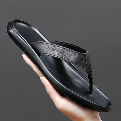 Infradito alla Moda da Uomo 2024 Nuove Pantofole Uomo Morbide Antiscivolo Vera Pelle Casual Spiaggia Estive Sandali Uomo Nero Marrone