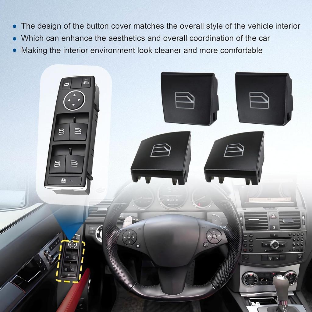 4Pcs Front Driver Window Switch Button Cap Fit for Mercedes-Benz C-Class E-Class GLK W204 W212 E220 C180 C200 C220 C300 C250 W166 Driver Side Front