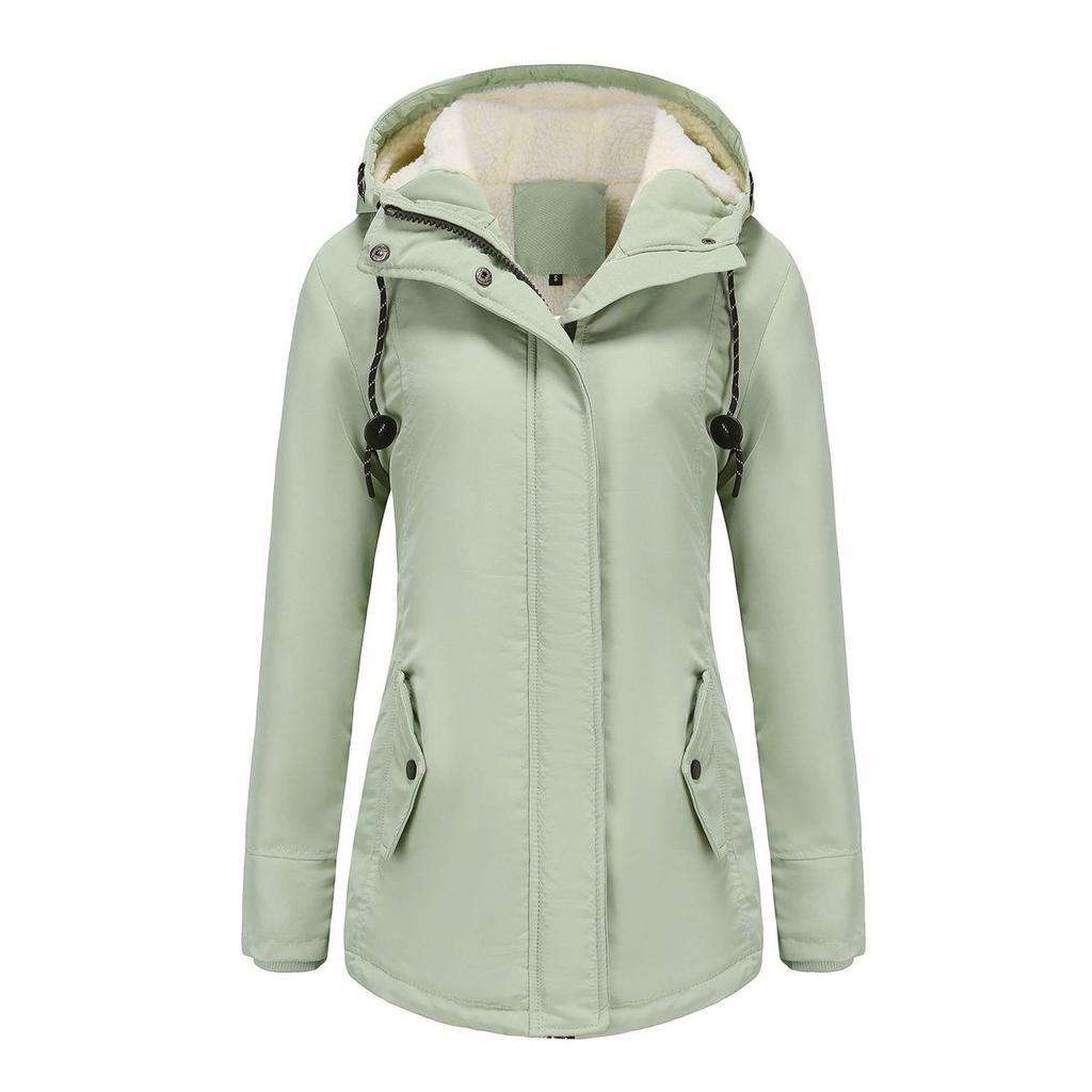Parker Women's Hooded Lambswool Cotton Jacket - Fleece-lined, Autumn/Winter European Size Coat