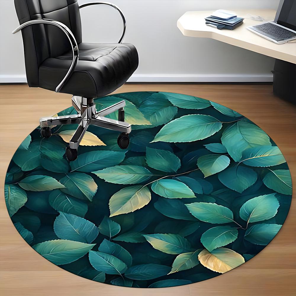 1pc Leaf Nature Office Round Area Rug, Indoor Mat Suitable ForOffice, Under Office Chairs Bedroom Living Room Home Decor, Room Decot040