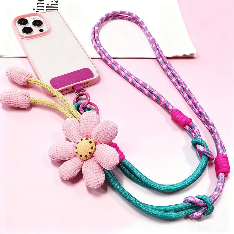 1Pcs Lanyard Rope Decorative Pendant Accessories Creative Cartoon Flower Phone Universal Lanyard Crossbody Long Rope