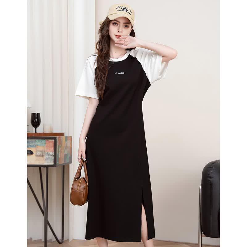 ET BOITE Women s Contrast Panel Short Sleeve T-Shirt Midi Dress S