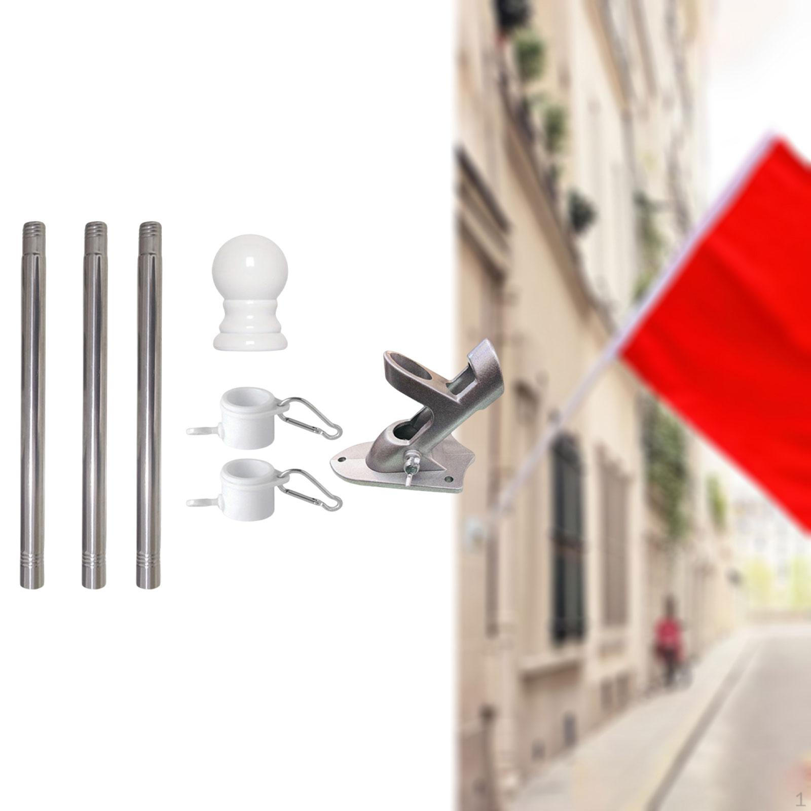 

Комплект флагштока с монтажным кронштейном для двора, улицы, дома, фермы, навершием и вращающимися кольцами для гаража, сада серебряный