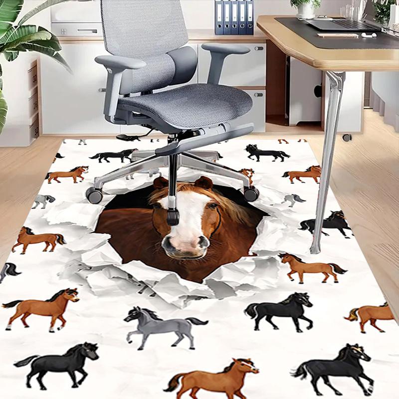 1 Stück Pferdedruck Rutschfester Boden Teppich Kompatibel für Büro & Wohnzimmer & Schlafzimmer & Esszimmer - Flach- Weich & Muster, Lebendige Farben-W276