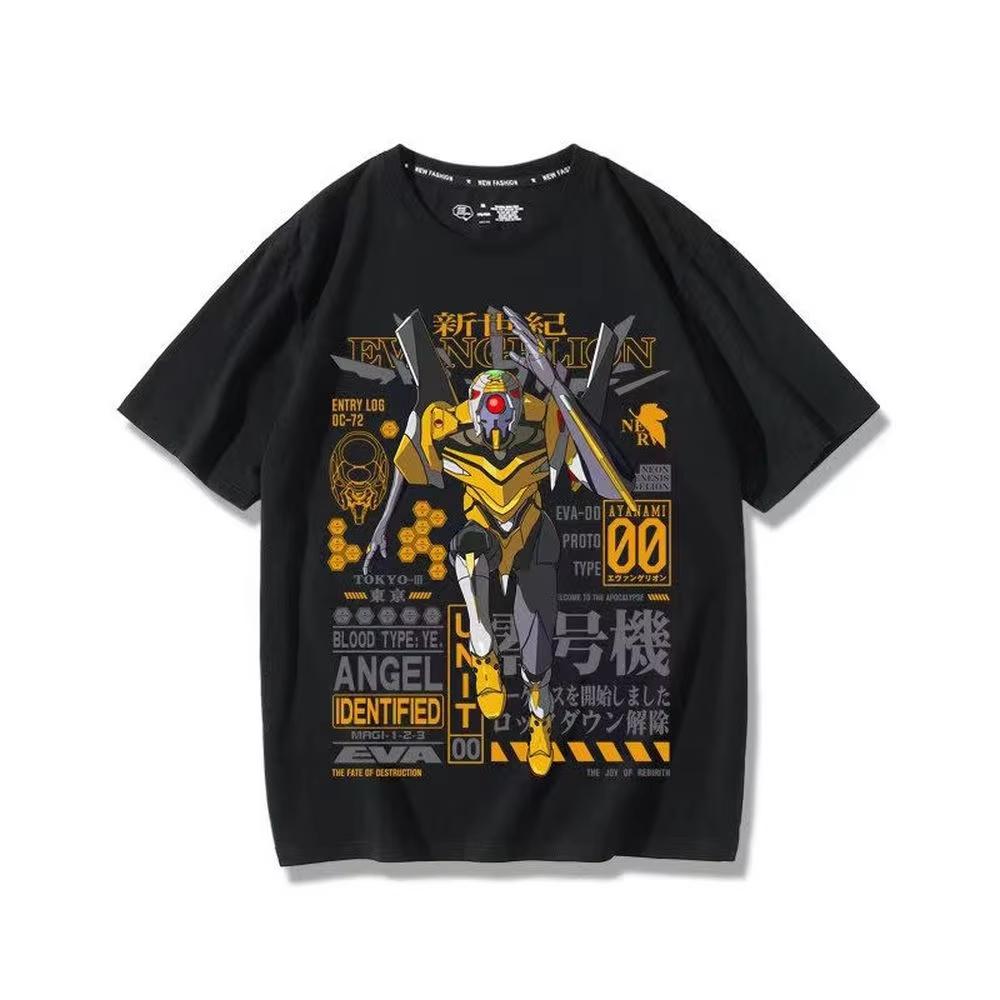 Hot Sale Neon Genesis Evangelion Unit-01 Tech Print Black Graphic Print T-Shirt 2026 Summer Oversized Streetwear Harajuku Fashion Summer New  Tee