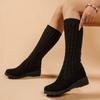 Fashion Autumn Winter Knitted High Top Elastic Long Boots Thick Heel Slope Heel Women Boots Leisure Style Round Toe Rubber Sole Boots