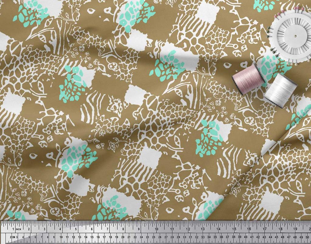 Soimoi Purple Japan Crepe Satin Fabric Brush Stroke & Leopard Animal Skin Printed Fabric 1 Metre 42 Inch
