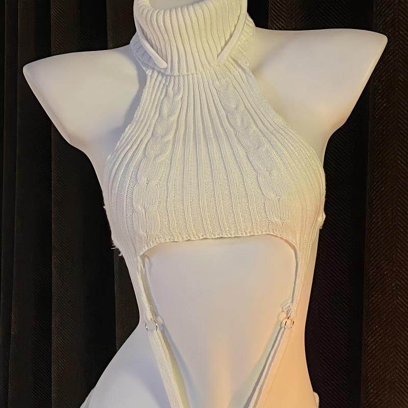 Internet celebrity pure desire backless sweater Spice girl retro turtleneck onesie erotic underwear COS two dimensions 9635