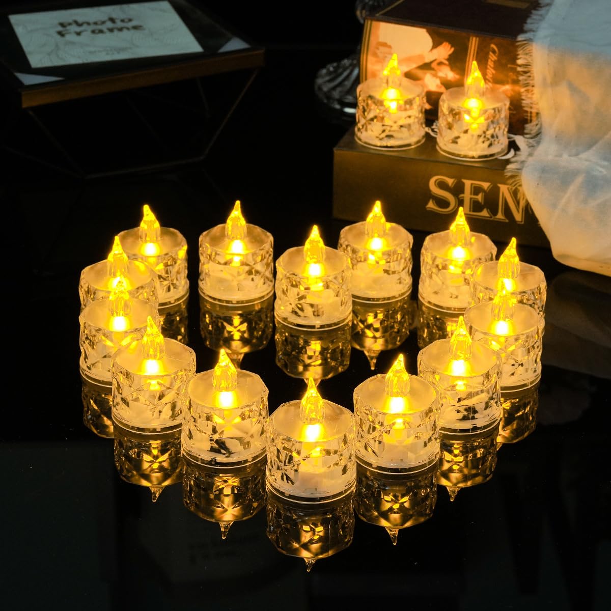 

24 світлодіодні свічки, Напівпрозорі, Заспокійливе світло, Теплий білий, Нічник для спокійного сну, Без запаху, Без полум я, Ідеально підходять для днів народжень,