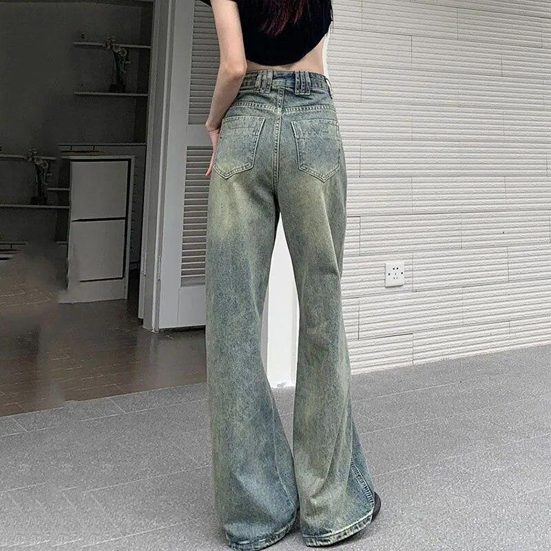 Jaren 2000 Vintage Verlengen Rechte Jeans Vrouwen Chique Koreaanse Hoge Taille Gewassen Denim Broek Vrouwelijke Elegante Streetwear Losse Wijde Pijpen Broek