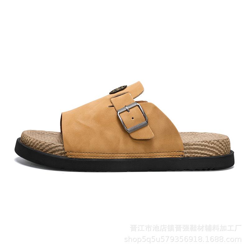 

Summer new fashionable thick-soled half-slippers large-size men s beach one-word slippers 46 коричневий