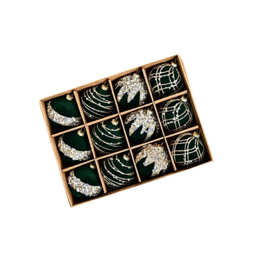 

Flocked Velvet Christmas Ball Pendant 6cm Xmas Tree Hanging Ornaments Party Favors зелёный