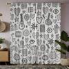 Graffiti Art Curta 2Pcs – Black And White Pop Culture Icons, Guitar Heart Eye Camera, Urban Street Style For Living Room And