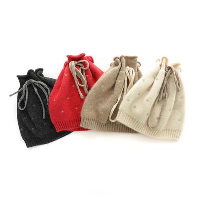 Kaschmir Herbst und Winter Neu Damen Kordelzug Verdickt Jacquard Wollmütze Multifunktional Hals Ärmel Gestrickte Mütze