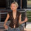 Women Lace Trim V Neck Top Cap Sleeve Form Fitting Casual Solid Color Open Front Blouse