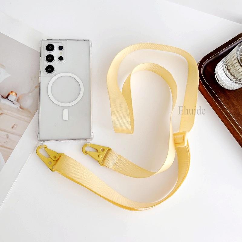 Lanyard Magnetic Case For Samsung Galaxy S25 Plus S23 S24 Ultra Magsafe Crossbody Strap Wireless Charging Acrylic Clear Cover