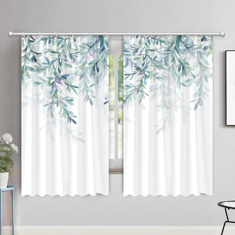Watercolour Leaves Hummingbird Curtains Living Room Bedroom Home Decor Curtains Floral Polyester Shower Curtain with Hooks