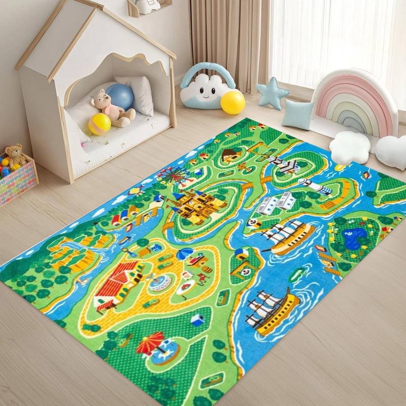 Traffic Road Map Educational Carpet Mat Rug Home Decoration Living Room Kids Play Area City Street Design Non Slip Durable