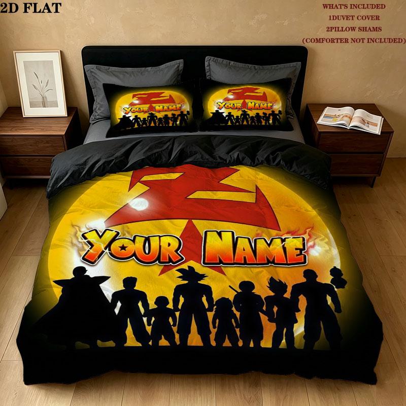 Dragon Ball Z Epic Custom Name Pattern Bedding Quilt Set Quilt Cover Pillowcase Home Gift(1 * duvet cover + 2 * pillowcase, without core)