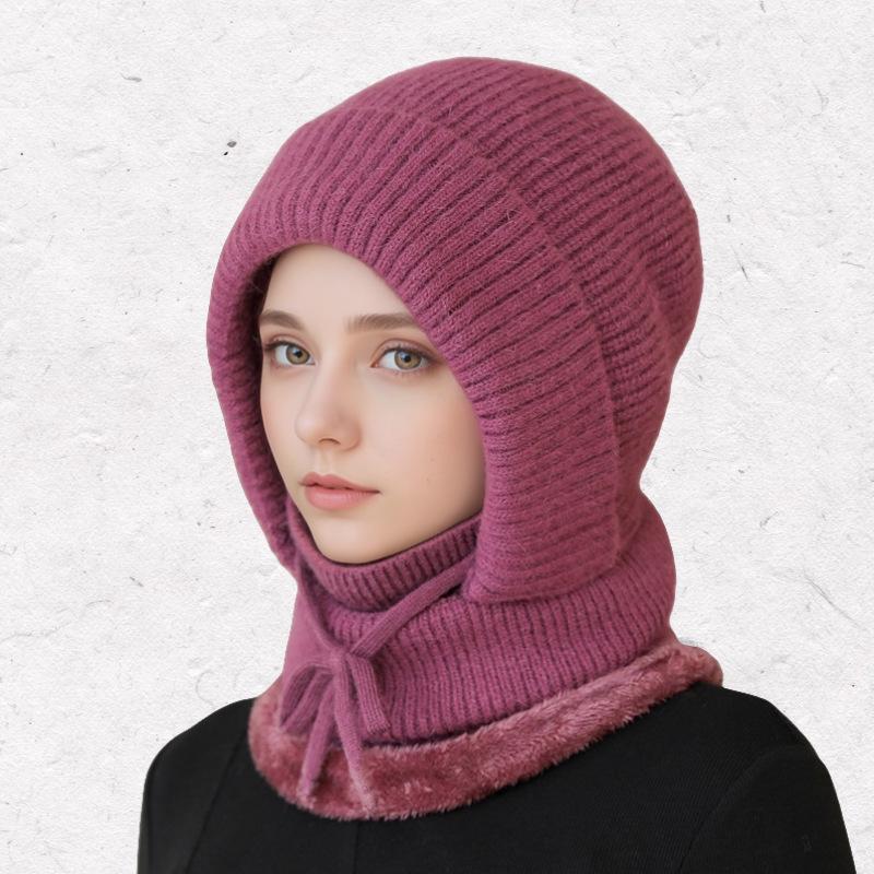 Women's Woolen Winter Hat with Integrated Scarf & Mask - Thick Knit for Warmth & Ear Protection