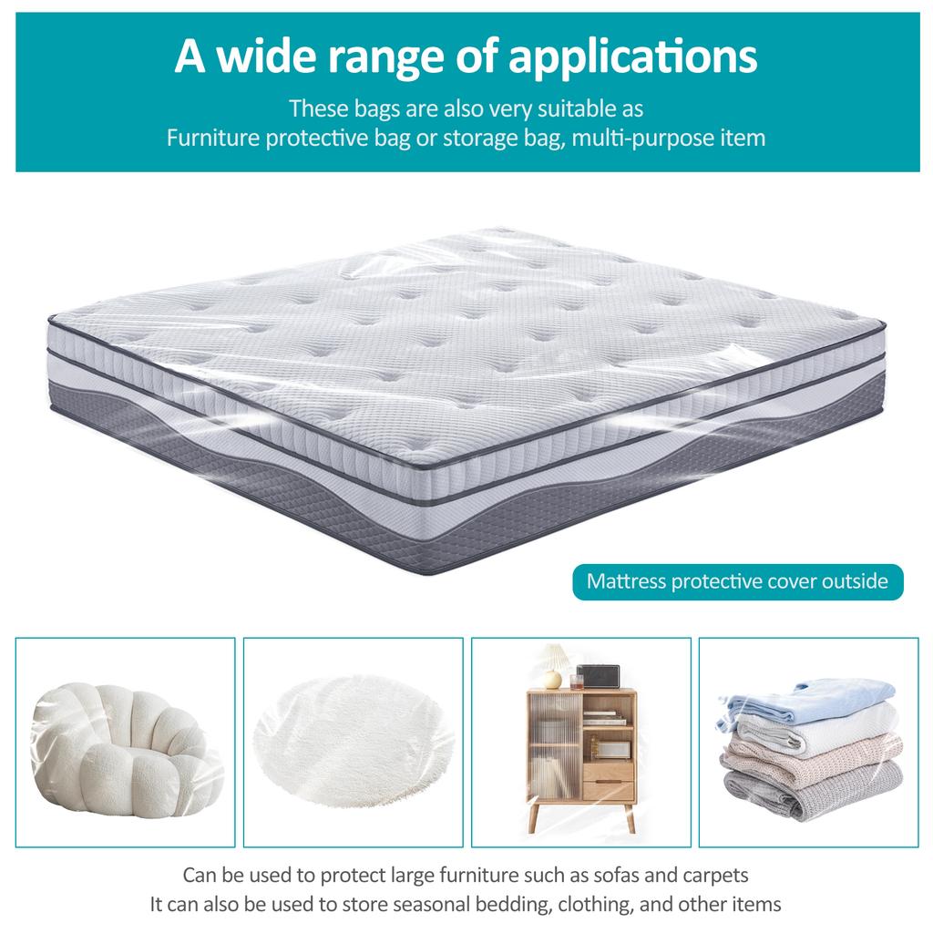 3Pcs Mattress Packaging Bag Waterproof Plastic Bed Cover Portable Bed Clear Plastic Cover Protector Moisture-proof Storage