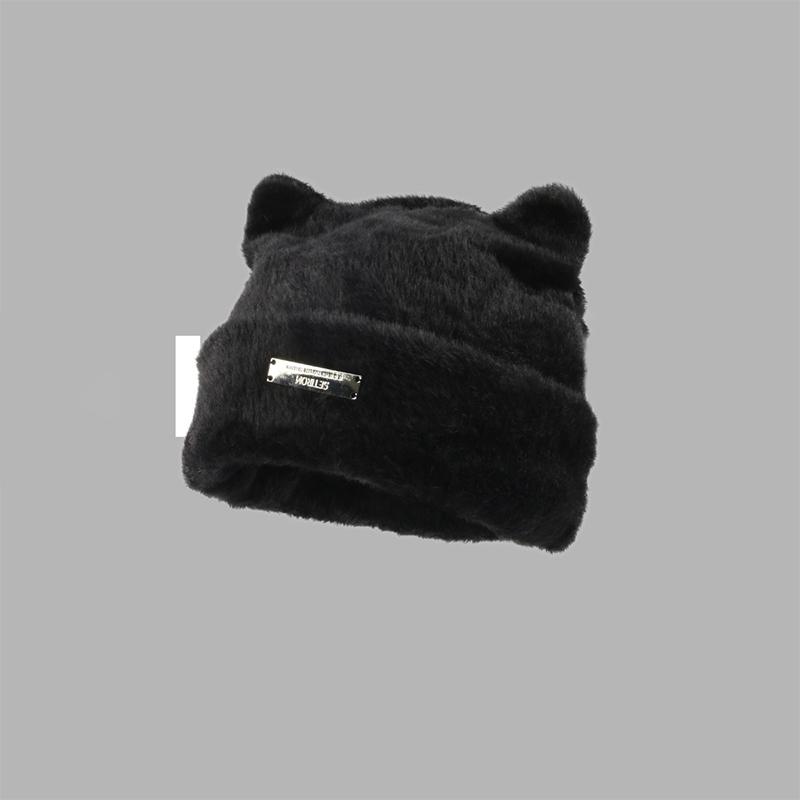 

Осень И Зима Милые Кошачьи Ушки Имитация Норки Вязаная Шапка Холодная Шапка Шерстяная Шапка Женская Универсальная Шапка Носок чёрный