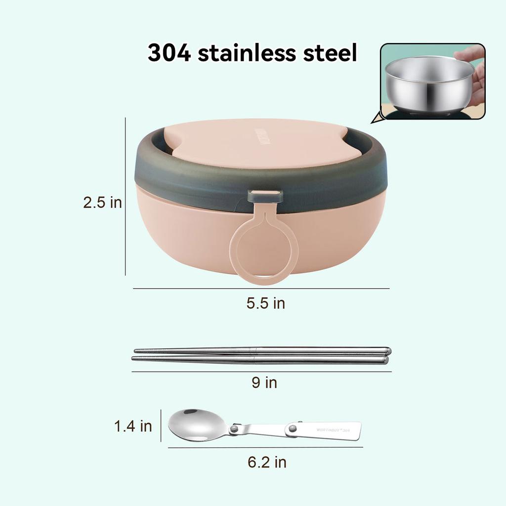 Portable Double-layer Lunch Container With Chopsticks Spoon Sealed 304 Stainless Steel Fruit Salad Lunch Box For Kids Students
